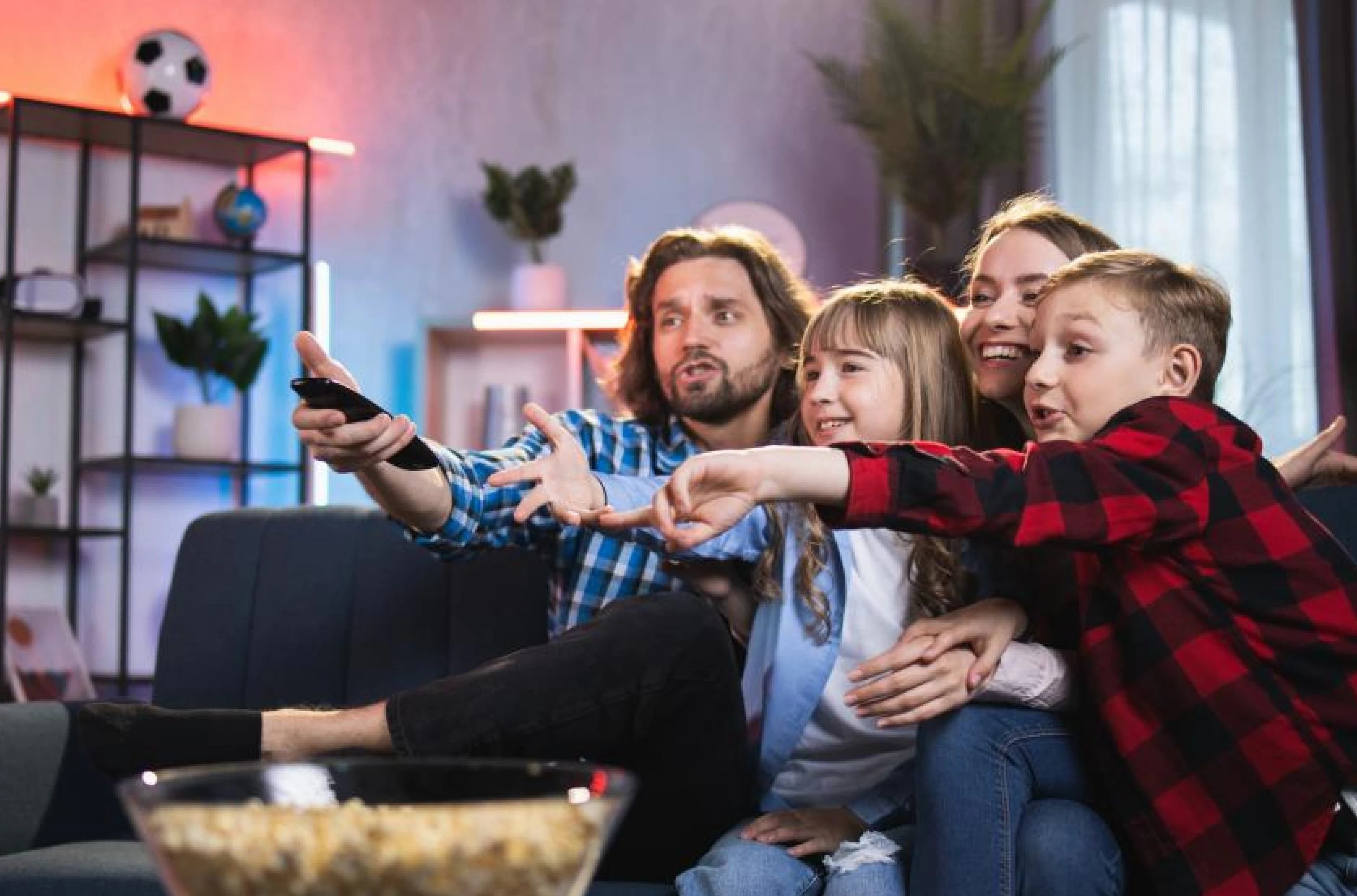 Family watching live television together